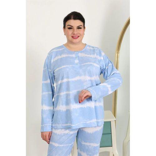 Kadın Büyük Beden Uzun Kol Penye Pijama Takımı Mavi