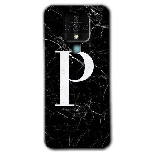 Tecno Camon 16 HD Baskılı Kılıf + 9D Tam Ekran Koruyucu - Siyah Mermer Desenli P Harfi