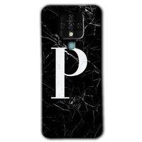 Tecno Camon 16 HD Baskılı Kılıf + 9D Tam Ekran Koruyucu - Siyah Mermer Desenli P Harfi
