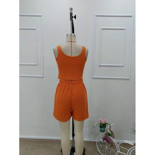 Kadın Askılı Yuvarlak Yakalı Burgu Krop Ve Bluz Short Ikili Takım