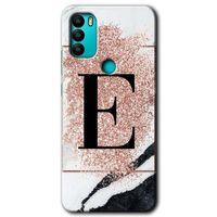 General Mobile GM 21 Plus HD Baskılı Kılıf + 9D Tam Ekran Koruyucu - Pembe Mermer Desenli E Harfi