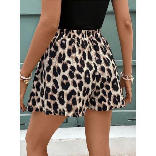 Kadın Kolsuz Bisiklet Yaka Viskon Bluz Ve Leopar Desenli Kısa Modal Short Ikili Takım