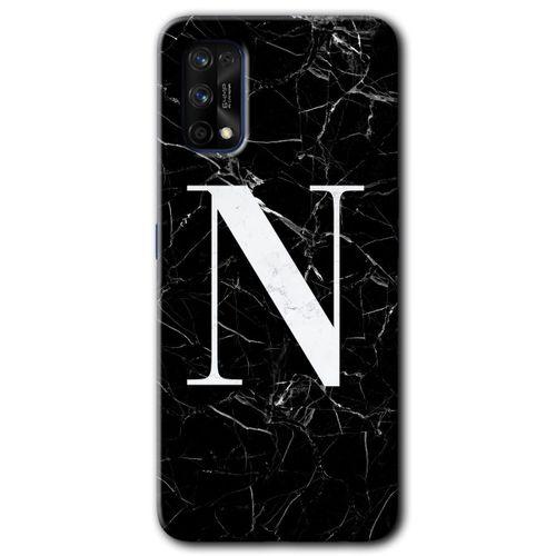Realme 7 Pro Kılıf HD Desen Baskılı Arka Kapak - Siyah Mermer Desenli N Harfi + Kırılmaz Cam
