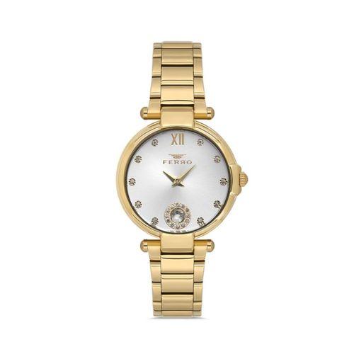 Ferro Quartz Çelik Altın Rengi Gümüş Beyaz Kadran 32 mm Kadın Kol Saati
