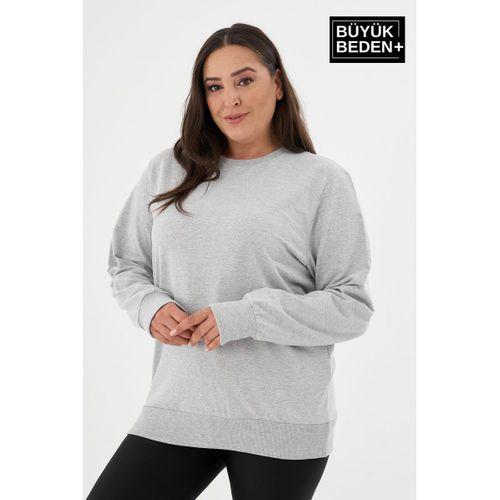 Kadın Büyük Beden Bisiklet Yaka İnce Sweatshirt – Regular Fit %64 Pamuklu SPR26BSWk956
