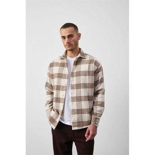 Brandon Relaxed Fit Pamuklu Geniş Çizgili Oduncu Erkek Gömlek - Açık Bej