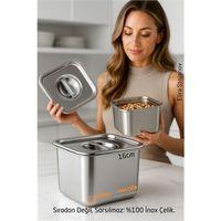Premium Inox Saklama Kabı - Hava Sızdırmaz Mutfak Düzenleyici 16x12 cm 304 Paslanmaz Çelik