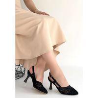 Ceta Siyah Cilt Tül Detaylı Topuklu Ayakkabı