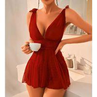 Bordo Dantel İşlemeli Puantiyeli Tül Fantezi Gecelik