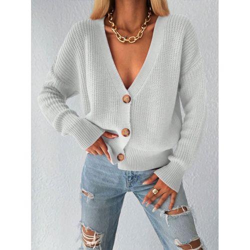 Kadın Uzun Kollu Düğme Detay Triko Bluz