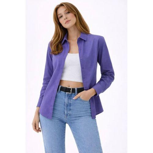 Uzun Kollu Gömlek Düğmeli Klasik Yaka Günlük Ve Ofis Şıklığına Uygun - Mor