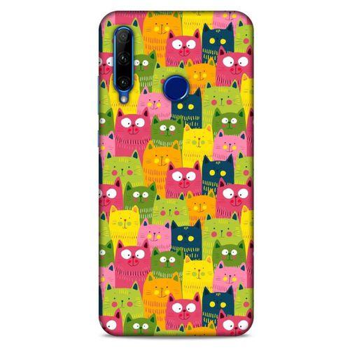 Lopard Huawei Y6P Uyumlu Kılıf Kediler (35) Fit Design Kılıf Sarı Yeşil