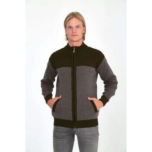 Erkek Fermuarlı Triko Hırka Yüksek Yaka, Cepli, Günlük Şık Rahat Kalıp Triko - Kahverengi