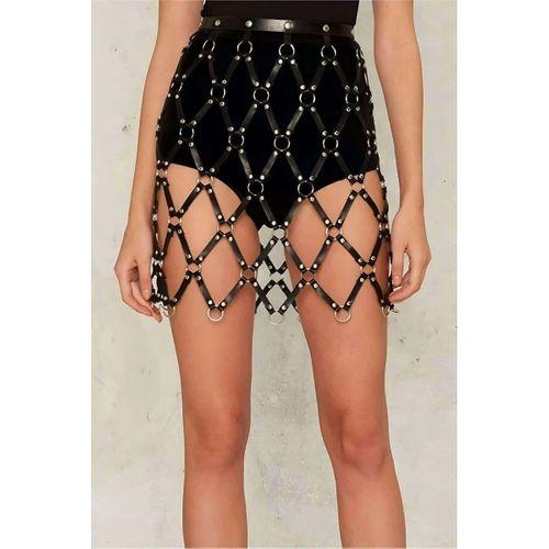 Kare Detaylı Şık Deri Harness Etek - Brf694_kopya(1)