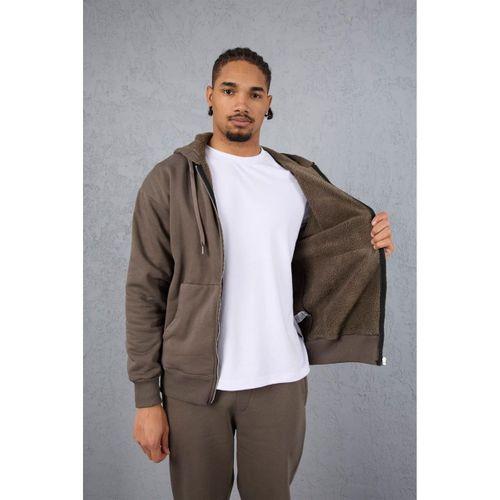 İçi Peluş Üç İplik Kumaş Oversize Fermuarlı Kapüşonlu Sweatshirt - Kapari