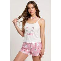 Renkli Kedi Desenli Askılı Şortlu Kadın Pijama Takımı