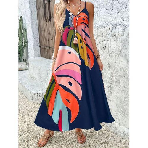 Kadın Ip Askılı V Yakalı Desenli Süprem Maxi Elbise