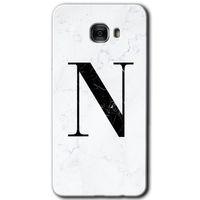 Samsung Galaxy C7 Pro Kılıf HD Desen Baskılı Arka Kapak - Beyaz Mermer Desenli N Harfi