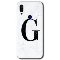 Xiaomi Redmi Note 7 Kılıf Baskılı Kapak - Beyaz Mermer Desenli G Harfi + 5D Tam Kaplayan Cam