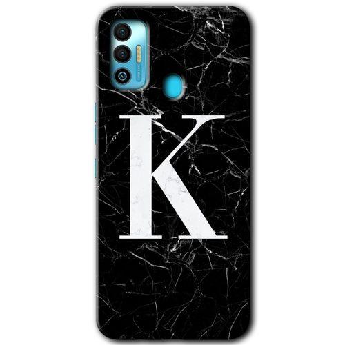 Tecno Spark 7T Kılıf HD Desen Baskılı Arka Kapak - Siyah Mermer Desenli K Harfi