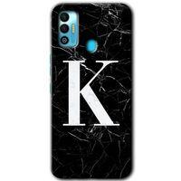 Tecno Spark 7T Kılıf HD Desen Baskılı Arka Kapak - Siyah Mermer Desenli K Harfi