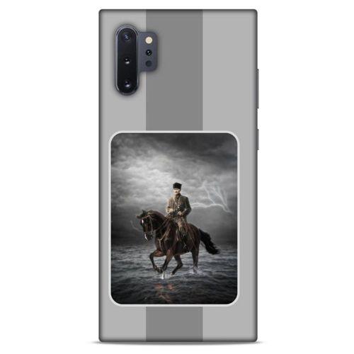 Samsung Galaxy Note 10 Plus Kılıf Atatürk (39) Liquid Crystal Kılıf Gri Şerit
