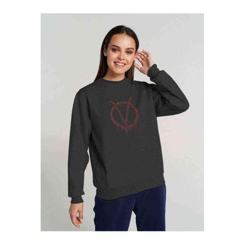 V Vor De Vinganca Peace Baskılı Füme Antrasit Kadın Sweatshirt