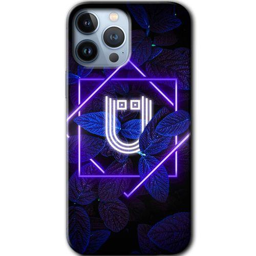 iPhone 13 Pro Kılıf Baskılı Kapak - Dark Neon Yaprak Ü Harfi +Tam Kaplayan Mat Seramik