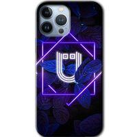iPhone 13 Pro Kılıf Baskılı Kapak - Dark Neon Yaprak Ü Harfi +Tam Kaplayan Mat Seramik