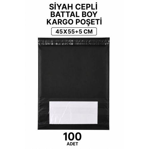 Siyah Cepli Battal Boy Kargo Poşeti 45x55+5 Cm 100 Adet