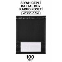 Siyah Cepli Battal Boy Kargo Poşeti 45x55+5 Cm 100 Adet