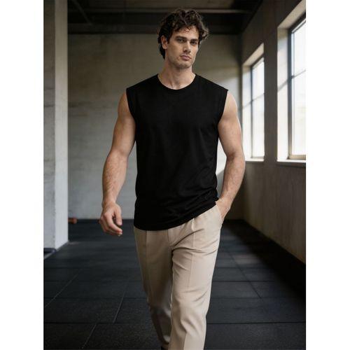 Mantius Oversize Bisiklet Yaka Erkek Atlet Kolsuz T-Shirt - Siyah