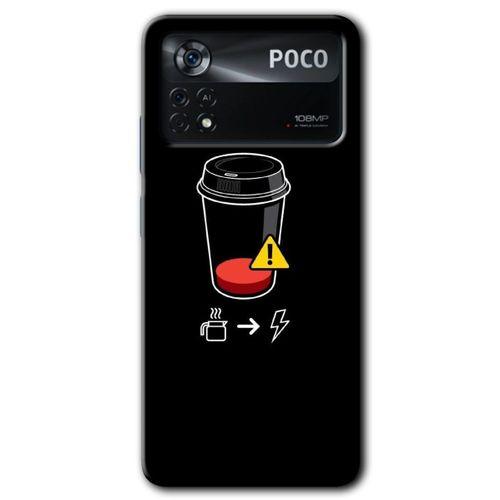 Poco x4 Pro Kılıf HD Desen Baskılı Arka Kapak - Coffee Battery + Kırılmaz Cam