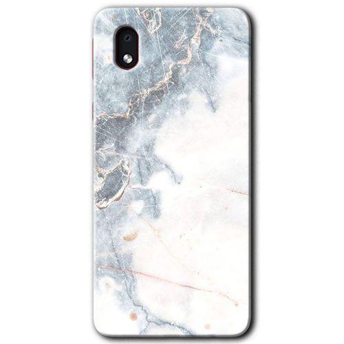 Samsung Galaxy A01 Core Kılıf Baskılı Kapak - White Marble + 5D Tam Kaplayan Cam