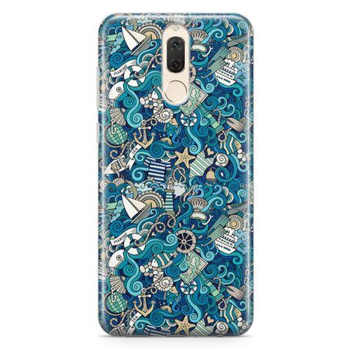 Huawei Mate 10 Lite Kılıf Doodle Gemi Turları Arka Kapak Koruma Desenli Full Koruyucu