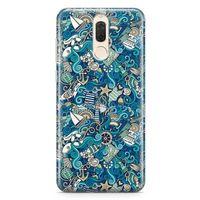 Huawei Mate 10 Lite Kılıf Doodle Gemi Turları Arka Kapak Koruma Desenli Full Koruyucu