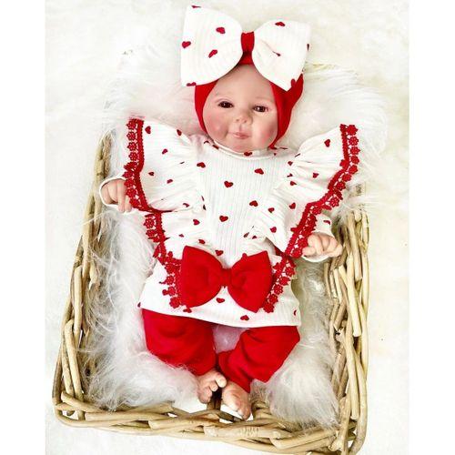 Fiyonklu Kalp Desenli % 100 Pamuk 3'lü Kız Takım