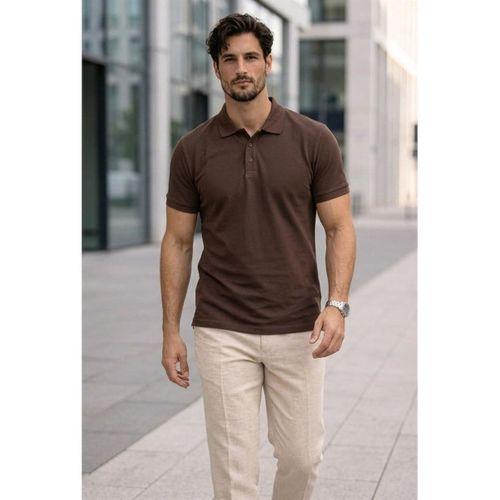 Orlando Oversize Polo Yaka Pike Kumaş Basic Düğmeli Relaxed Fit Erkek T-Shirt - Kahve