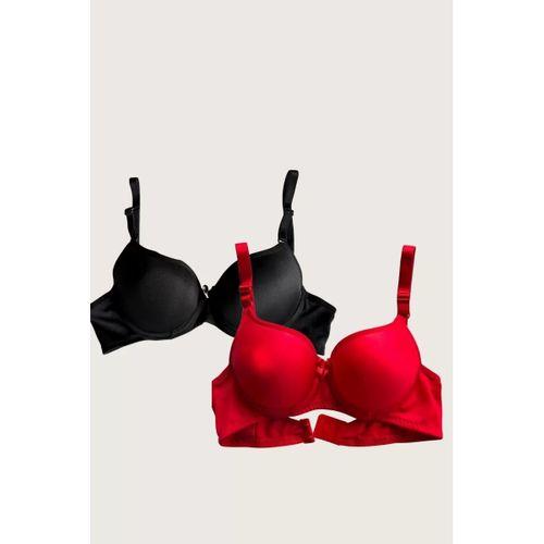 Siyah-kırmızı 2'li Mikro Kumaş İçi Boş Balenli Günlük Desteksiz Sütyen