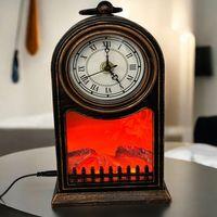 LED Işıklı Siyah Eskitme Şömine Saat