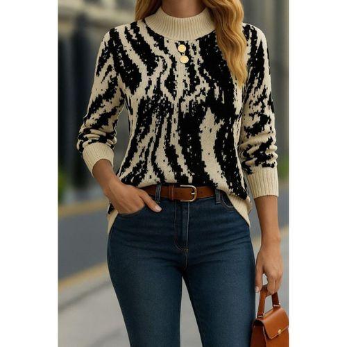 Kadın Uzun Kollu Balıkçı Yaka çok Renkli Triko Bluz