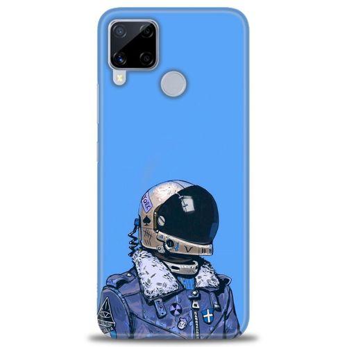 Realme C15 Kılıf HD Baskılı Kılıf - Mavi Astronot + Tam Ekran Koruyucu