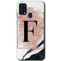 Samsung Galaxy M31 Kılıf Baskılı Kapak - Pembe Mermer Desenli F Harfi +Tam Ekran Koruyucu