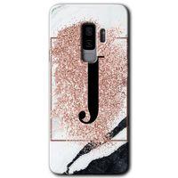 Potkal Hediye Fabrikası Samsung Galaxy S9 Plus Kılıf HD Desen Baskılı Arka Kapak - Pembe Mermer Desenli J Harfi