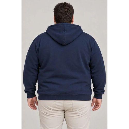 Erkek Battal Büyük Beden Üç İplik İçi Şardonlu Kapüşonlu Tam Fermuarlı Kışlık Sweatshirt - Lacivert