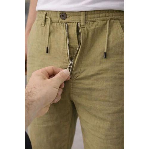 Erkek Keten Cepli Pantolon Lastikli Bel Bağcıklı Önden Fermuarlı - Mint Yeşili