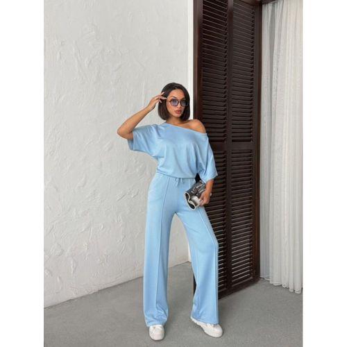 Kadın İsa Kollu Kayık Yaka Bluz Ve Pantolon Misal Kumaş Ikili Takım