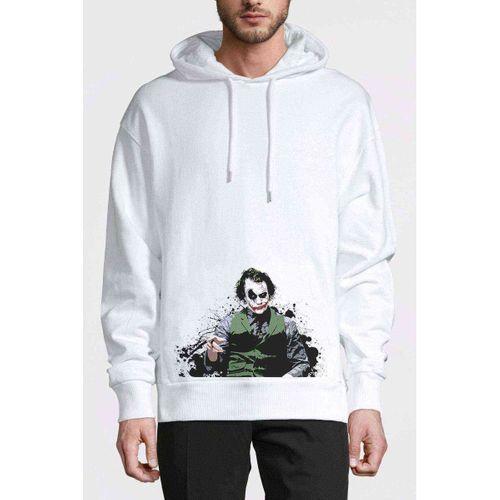 Joker Baskılı Beyaz Erkek Kapşonlu Sweatshirt