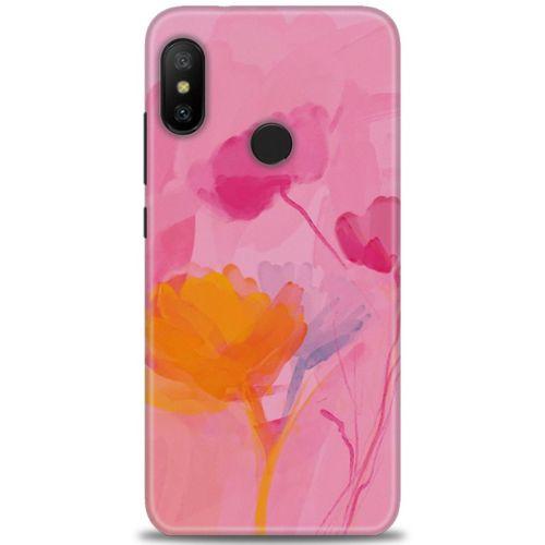 Xiaomi Mi A2 Lite Kılıf HD Baskılı Kılıf - Turuncu Pembe + Tam Ekran Koruyucu