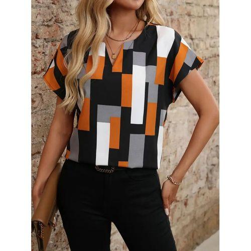 Kadın Kısa Kollu V Yakalı Yarasa Kollu Atlas Bluz